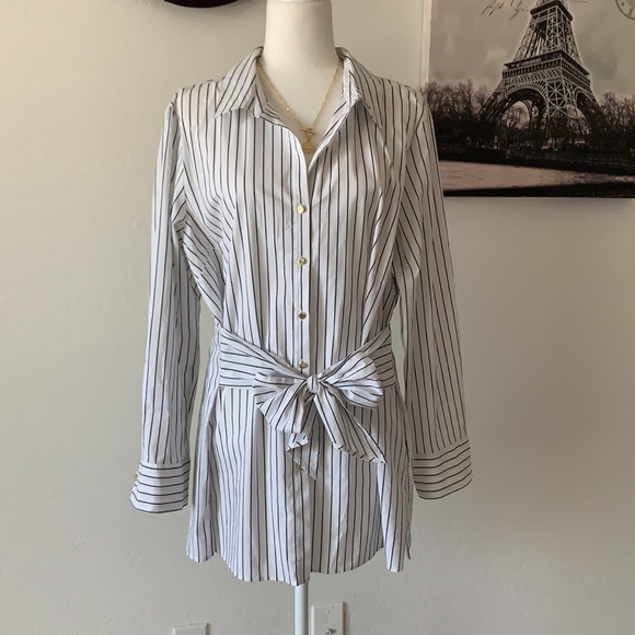 Anne Klein Striped Blouse w/Tie - Picture 1 of 8